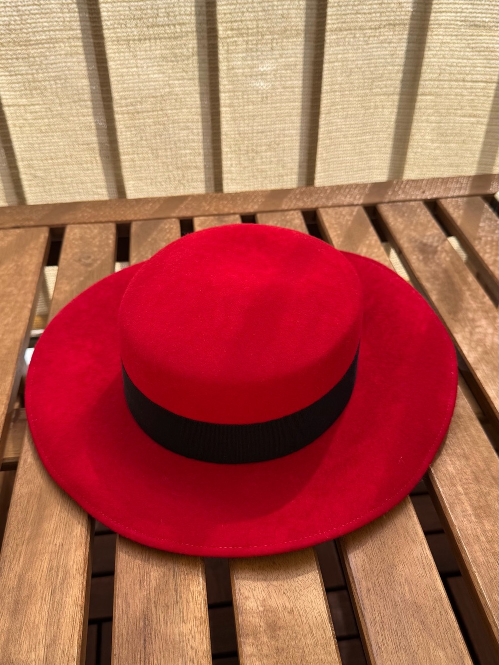 Skin Red Wool Felt Fedora with Black Ribbon - Picture 4 of 7